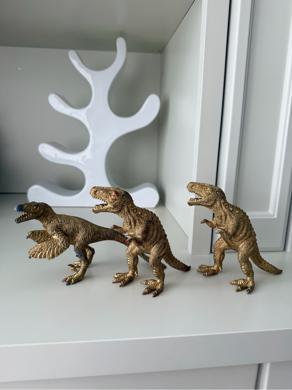 Dinosaurs Set Bundle Of Three Total Metallic Gold Plastic Distressed